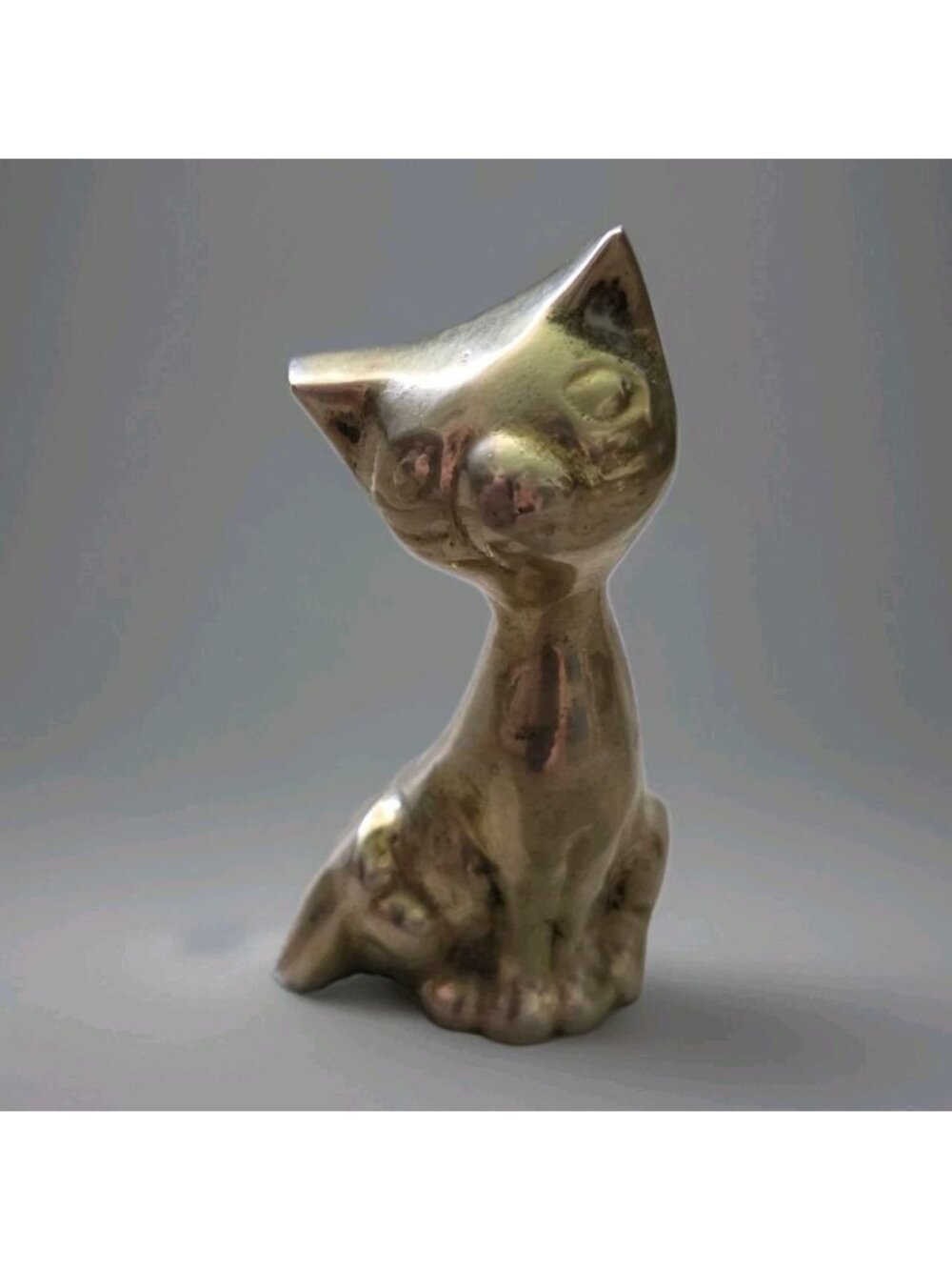 Vintage Brass Cat 3.5" Figurine Mid Century‎ Modern Minimalist Desk Decor MCM